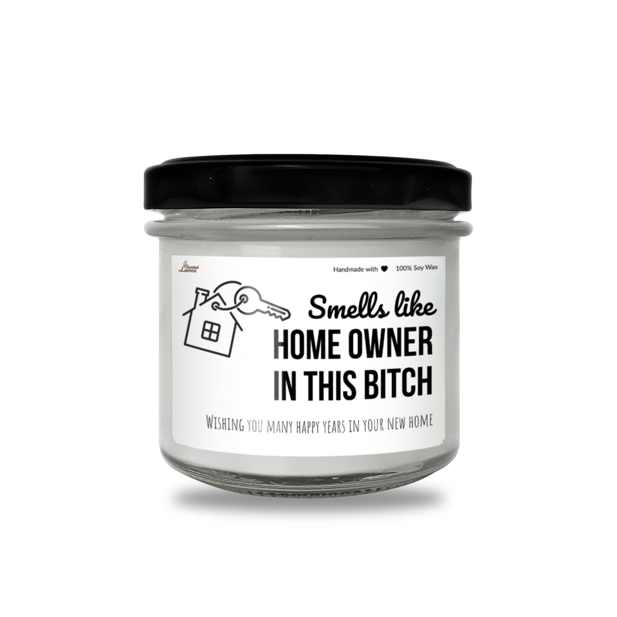 a jar of white candle with a black lid