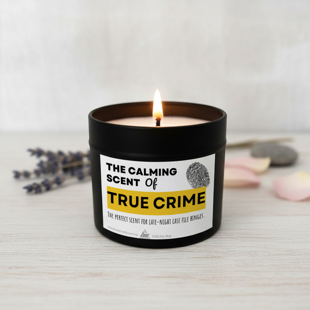 The calming scent of True crime Scented Soy Candle