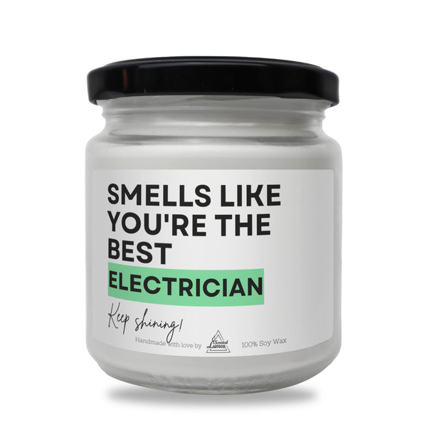 a white jar with a black lid that says smells like you&#39;re the best