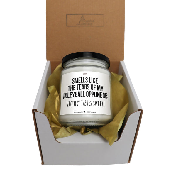 a candle in a box that says smells like the tears or my valley fall open