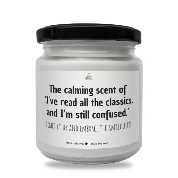 a white jar with a black lid that says, the calming scent of i &#39;