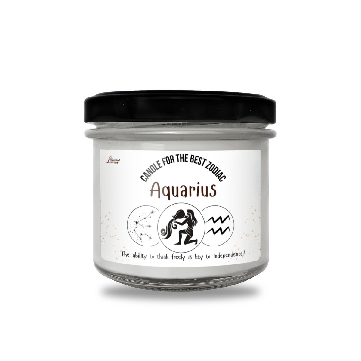 a jar of aquarius with a black lid