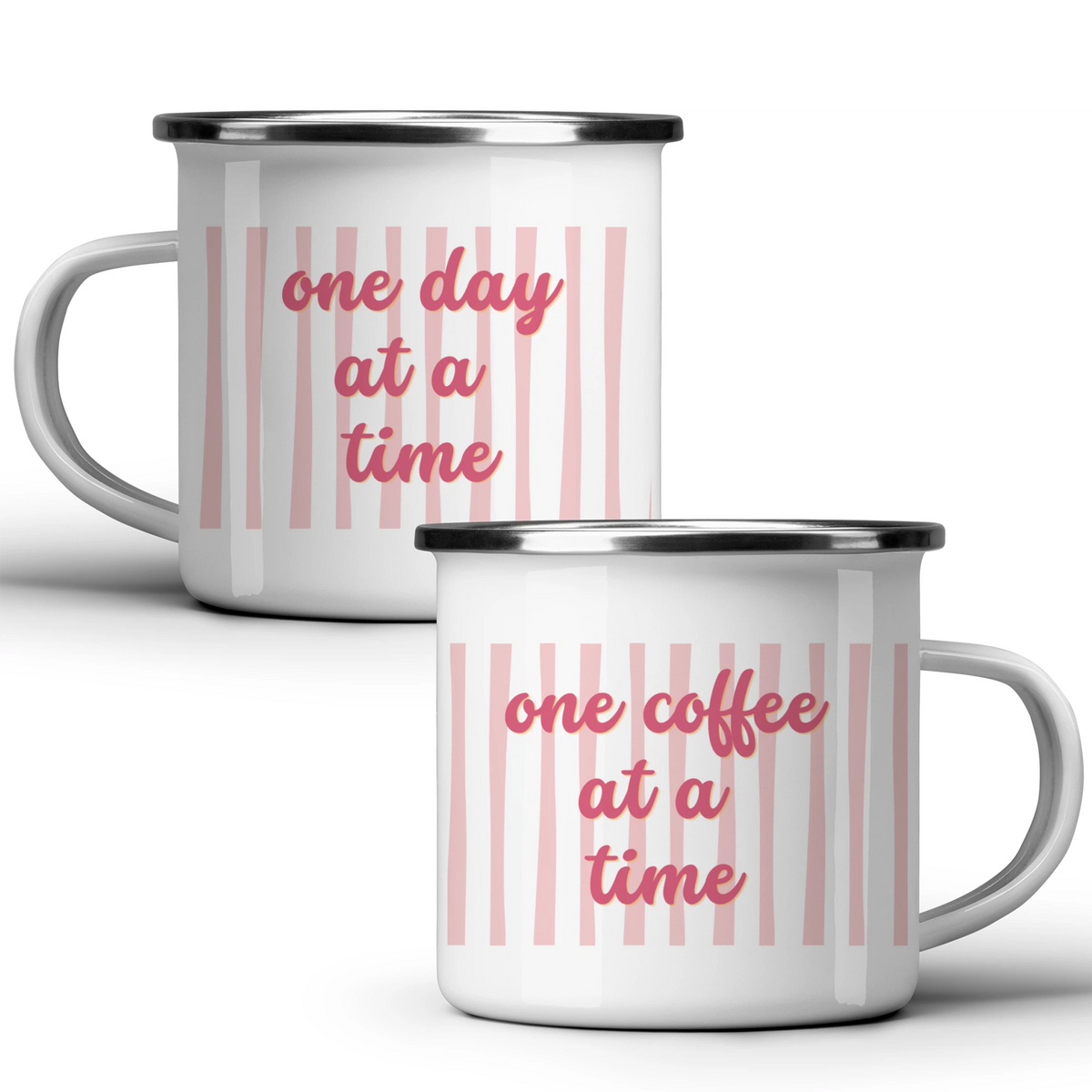 One day at a time, one coffee at a time - White mug - Metal Mug 370ml
