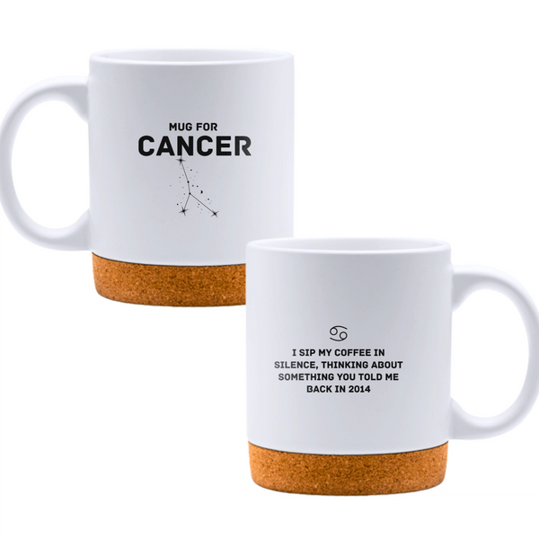 Mug for Cancer: I sip my coffee in silence, thinking about something you told me back in 2014 - White mug - Ceramic Mug with Cork 320ml