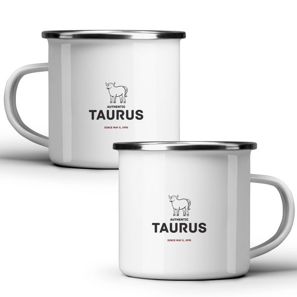 Authentic Taurus, personalized date - White mug - Metal Mug 370ml
