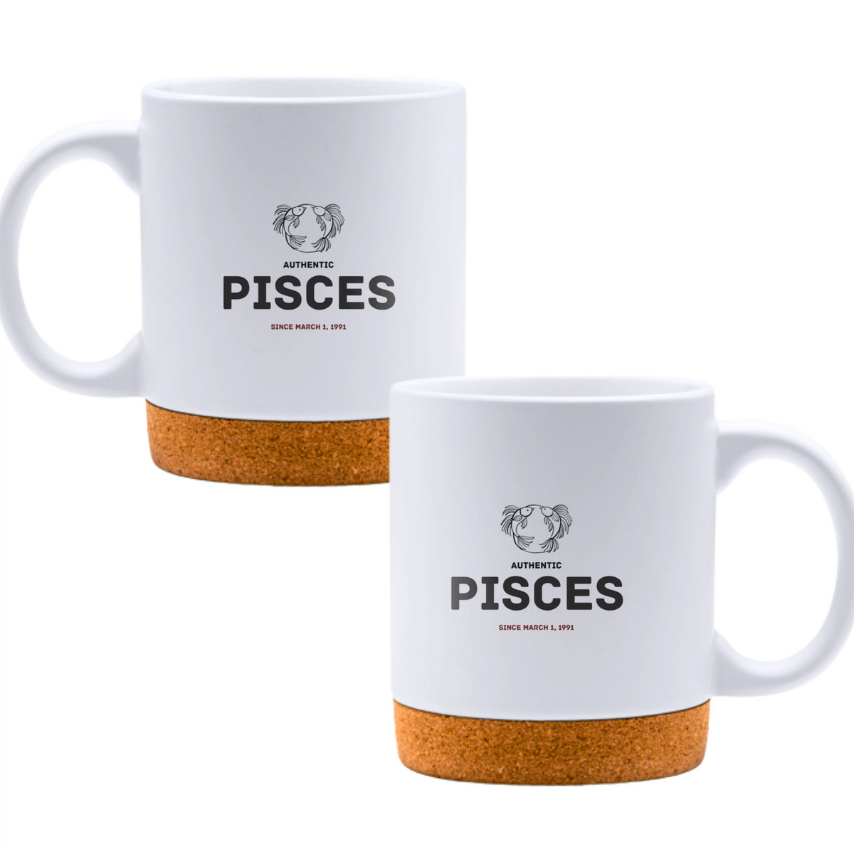 Authentic Pisces, personalized date - White mug - Ceramic Mug with Cork 320ml