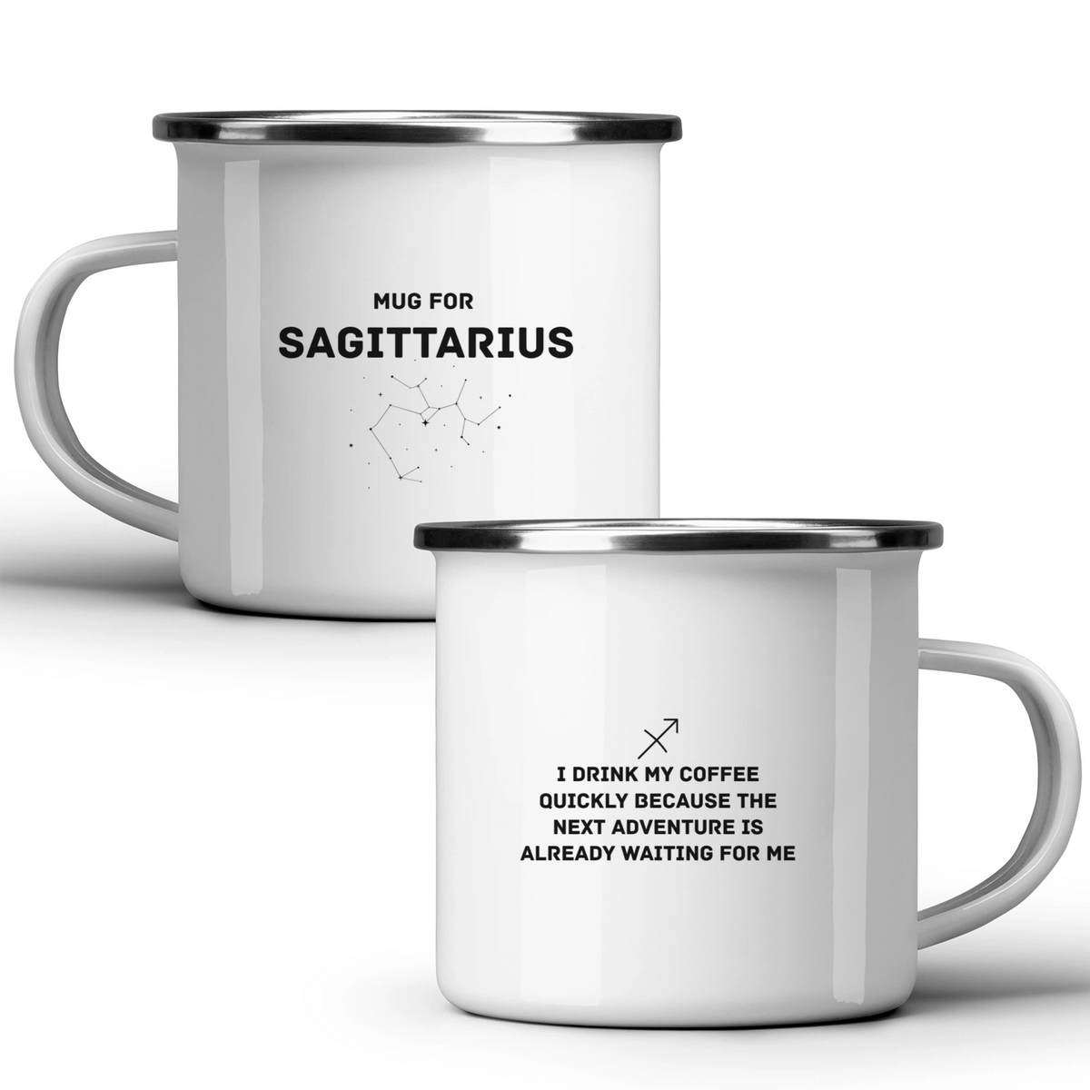 Mug for Sagittarius: I drink my coffee quickly because the next adventure is already waiting for me - White mug - Metal Mug 370ml